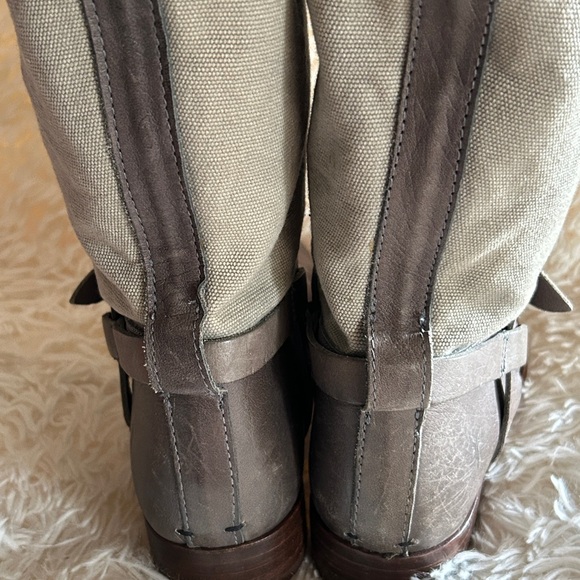 FRYE Women’s Melissa Short Shaft Moto In Leather Canvas Gray  Boots Sz 9 B - Picture 6 of 10